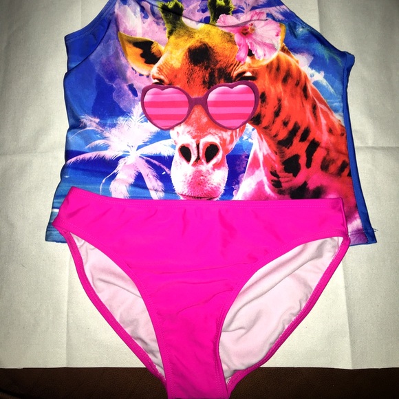 *NWOT* Girls 2 piece Blue & Pink Tankini Swim Set Sz-M - Picture 2 of 4